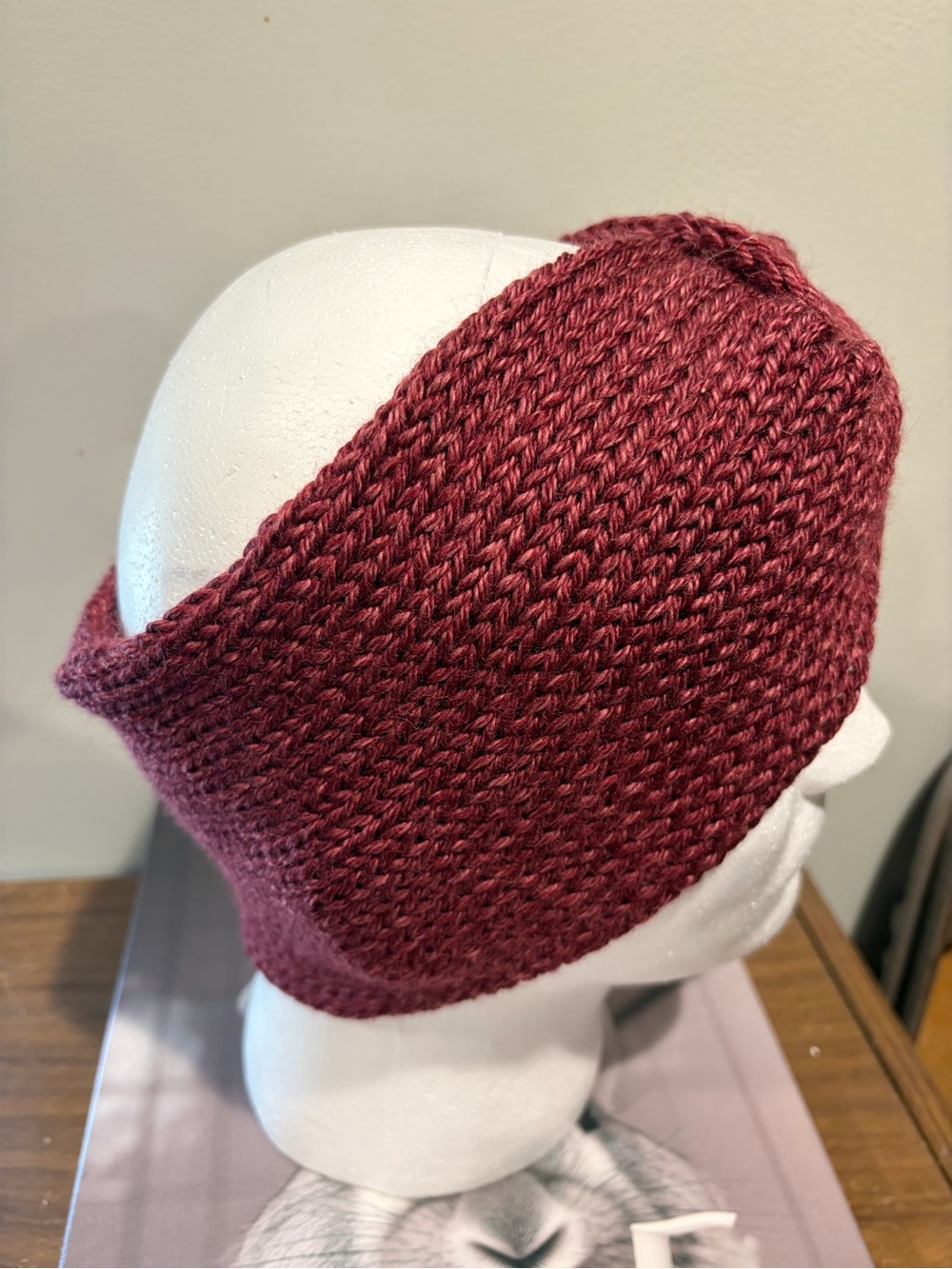 Handmade Knit Twist Front Ear Warmer Headband | Choose Blue or Burgundy - Picture 3 of 6